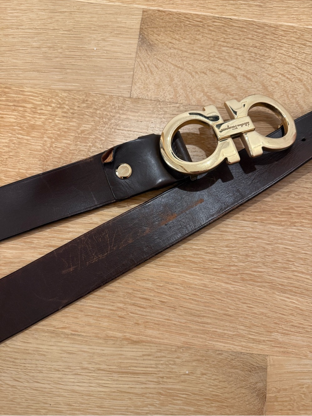 Authentic Salvatore Ferragamo Brown Leather Belt with Gold Gancini Buckle - Picture 8 of 14